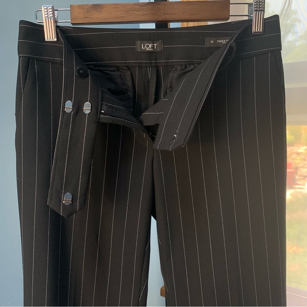 LOFT Black with White Pinstripe Marisa Trousers, Petite - Picture 4 of 7